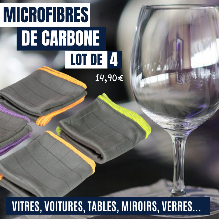 Microfibre de carbone – Chiffons de Polissage – Vitres, miroirs,  carrosseries, surfaces plates – Absorbants – Lot de 4 –